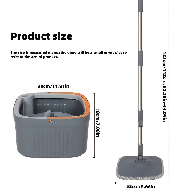 Hands-Free Washing Mop and Bucket Kit with 2 Reusable Pads - Perfect for Hardwood, Tile, and Laminate Floors in Kitchens, Bathrooms, and Living Rooms - Dual-Action Design, Stainless Steel & Plastic Materials - No Electricity Required