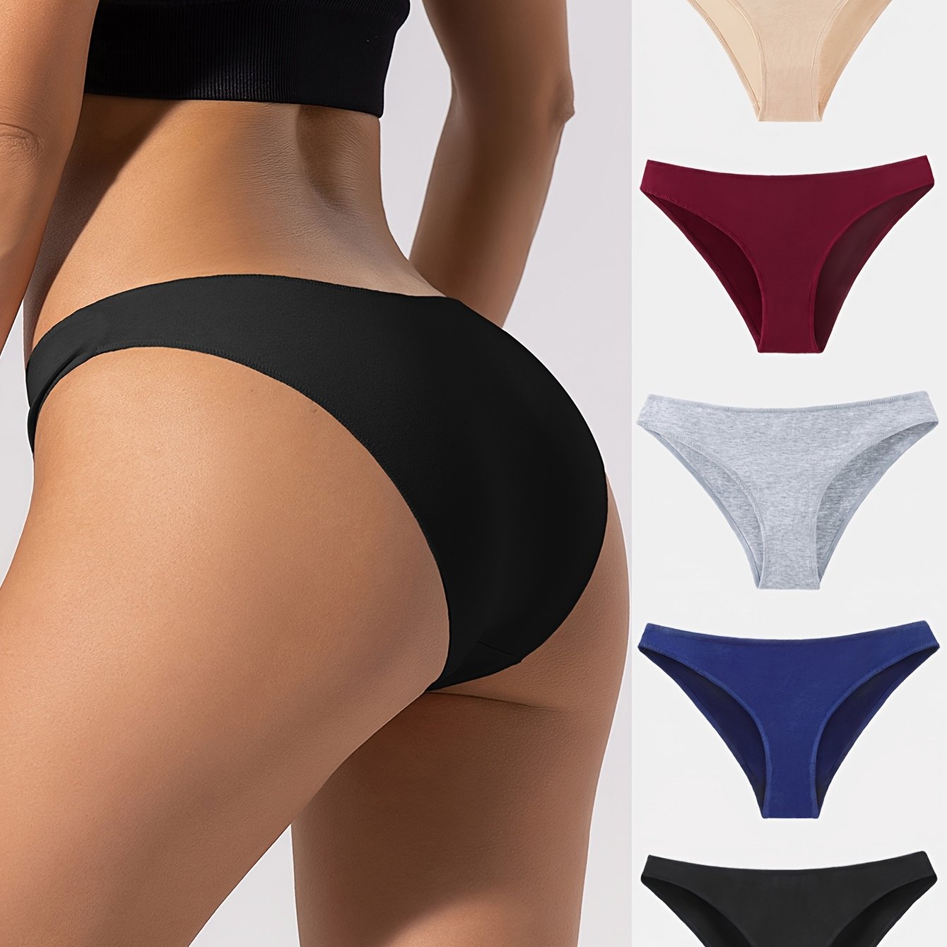 Pack of 5 women's low-rise solid color triangle panties.