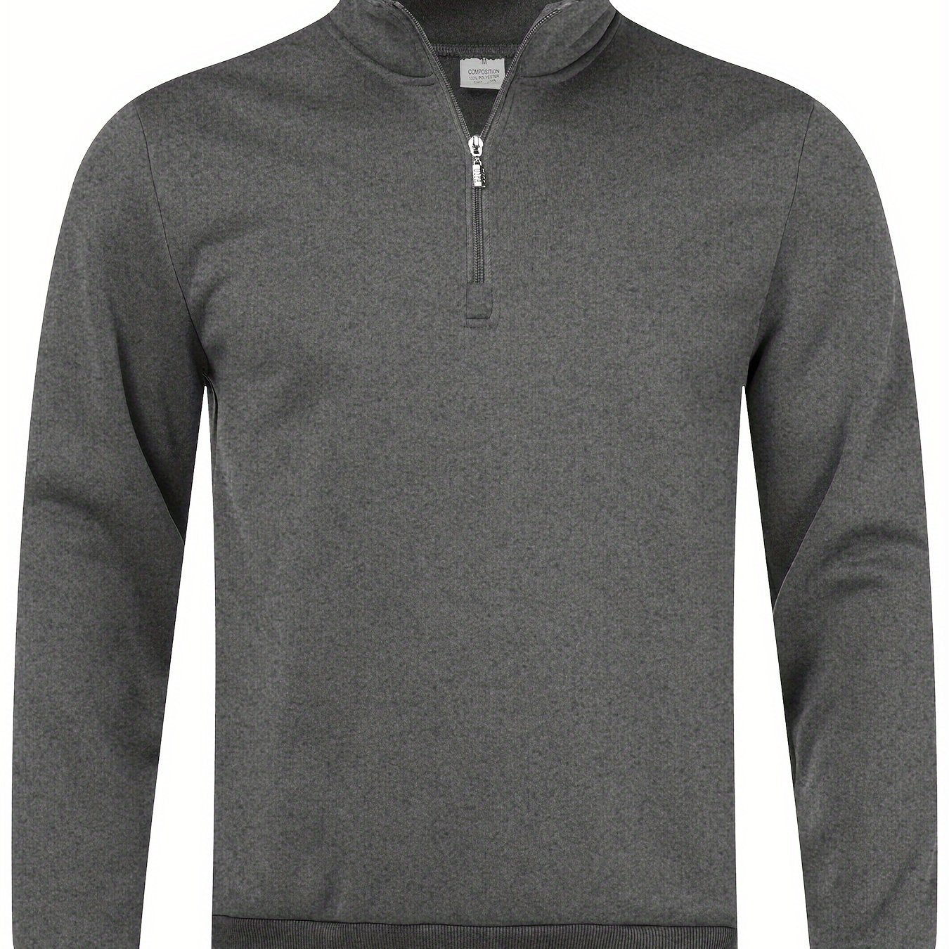 Slim fit men's black fleece pullover with quarter zip, long sleeves, mock neck, casual style, machine washable, 100% polyester.