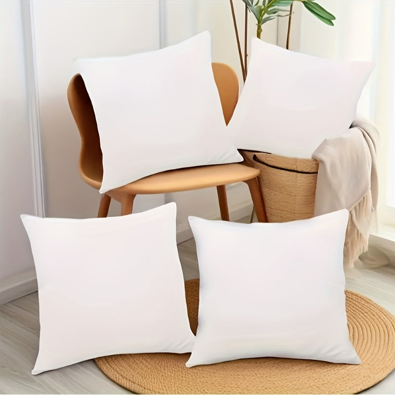 4 white short plush pillow covers with contemporary style, zippered closure, and machine washable polyester material. Suitable for home decor, bedroom, sofa, and car. Inserts not included.