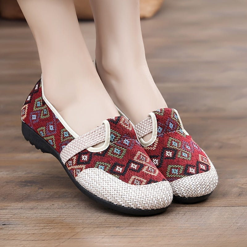 Stylish slip-on sneakers with soft insole, geometric pattern, ideal for everyday and outdoor wear.