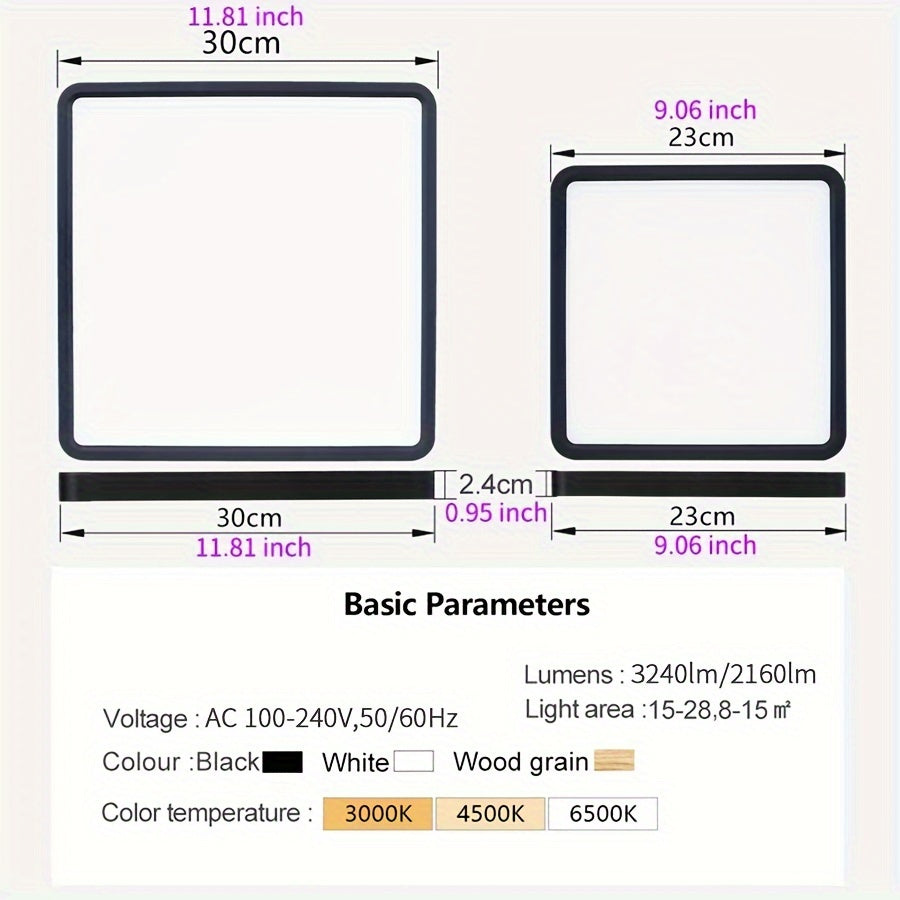 Современная нордическая стильная светодиодная потолочная лампа, ультратонкие квадратные потолочные светильники 24W/36W, толщиной 2,4 см, доступные в холодном белом, теплом белом и нейтральном свете для внутреннего домашнего декора в гостиной или спальне.