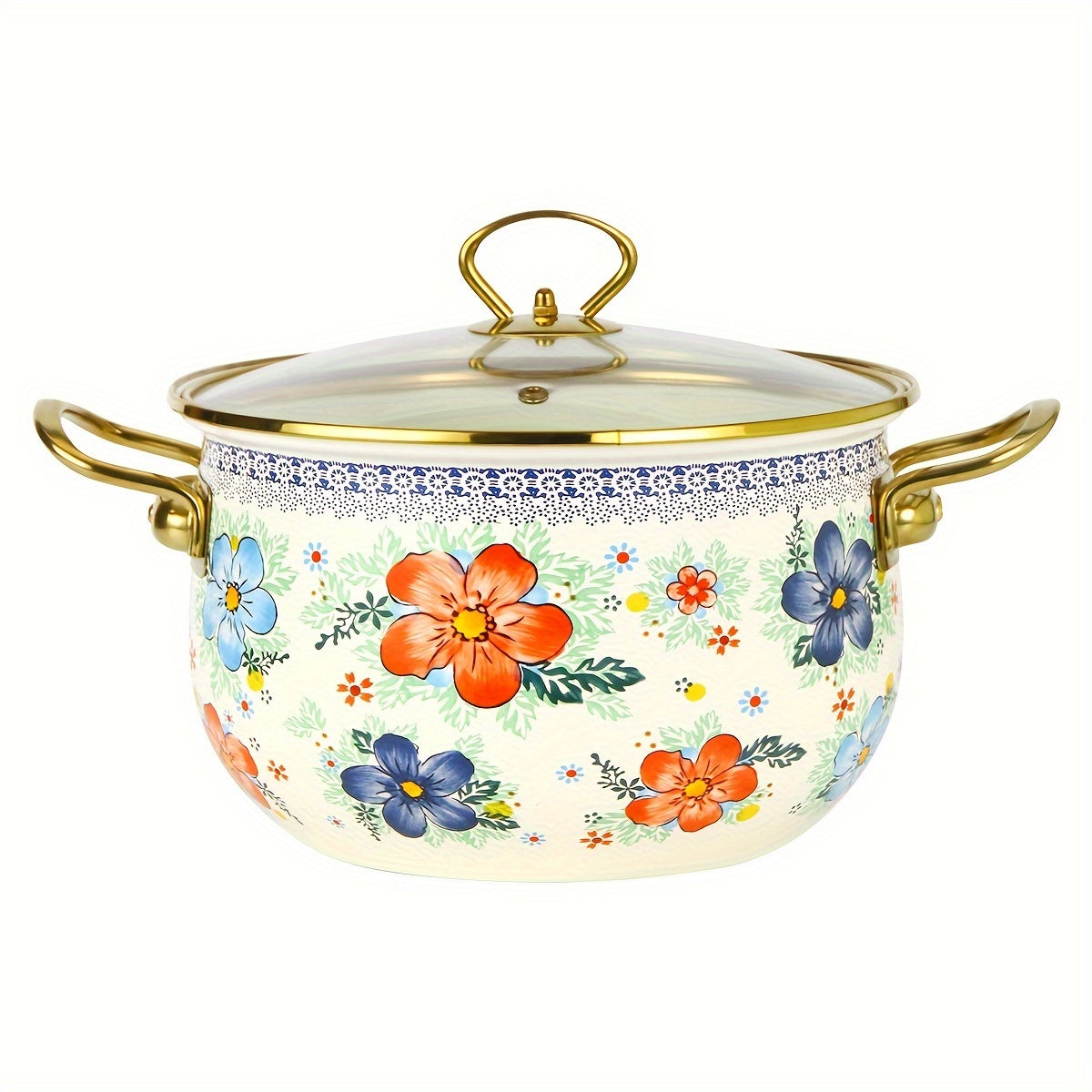 Enamel Soup & Stew Pot with Dual Handles - High-Quality Cookware for Gas & Induction Stoves, Ideal for Family Gatherings & Special Occasions - Includes Clear Lid for Easy Viewing