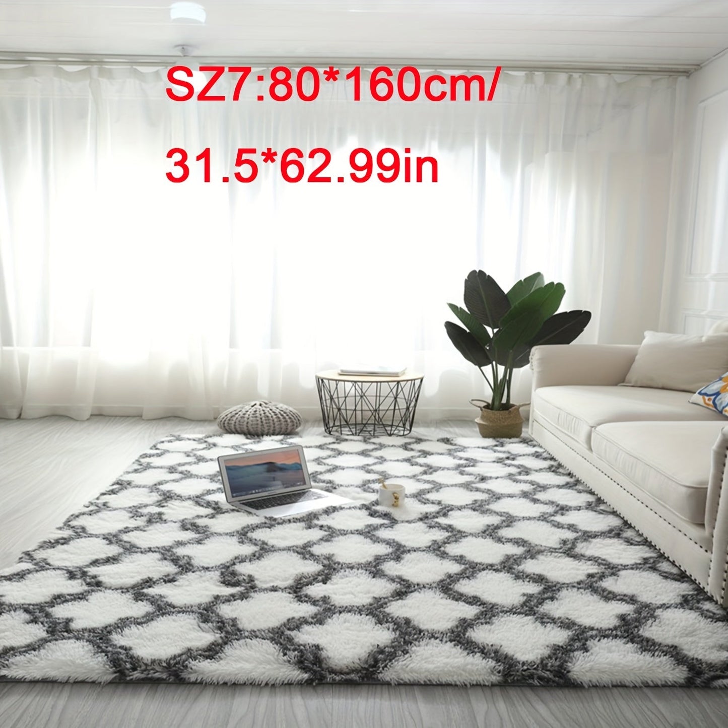 Fashionable checkered design rug, modern Nordic-style warm plush carpet. Soft and fluffy bedroom cushion, with a washable living room floor mat. Perfect for home decor, indoor supplies, bedside accessories, patio, garage, high traffic areas, and spring