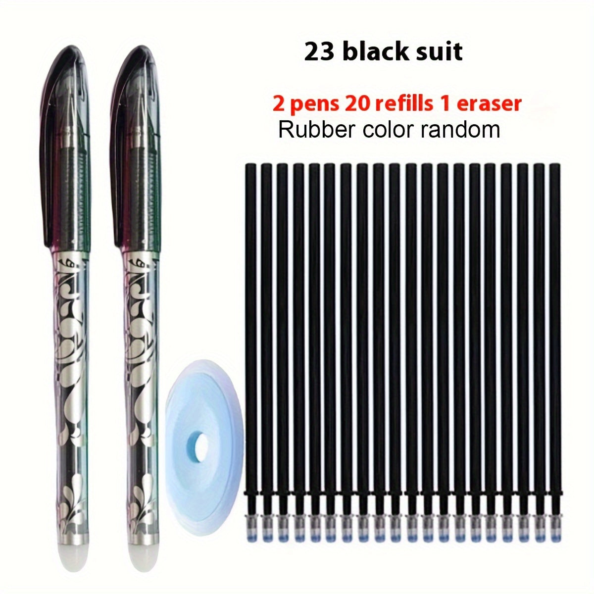 23pcs of 0.5mm Erasable Gel Pens with Fine Point for School and Office Use, Smooth Writing, Oval Body with Click-Off Cap