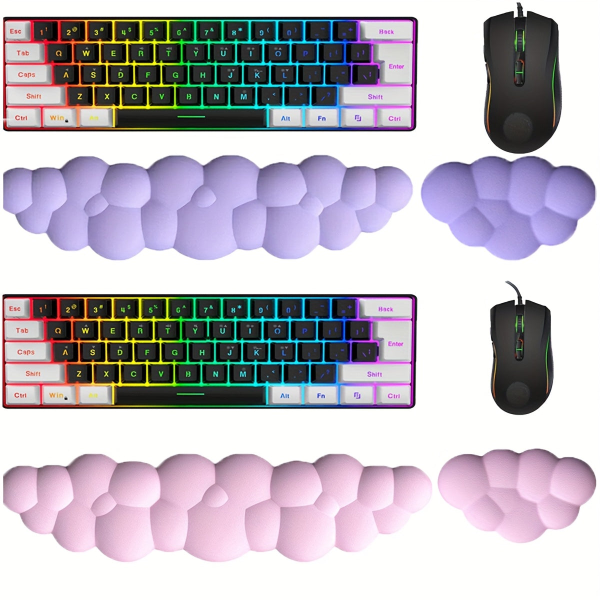 2pcs Ergonomic Memory Foam Wrist Rest with Cloud Design Comfort Support for Keyboard, Pain Relief, and Flexible Cushioning for Home Office or Gaming.