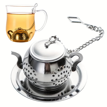 This stylish stainless steel teapot-shaped infuser with a chain is both functional and elegant. It features a lid and handle, making it easy to use for brewing loose leaf tea. Perfect for Easter and Thanksgiving celebrations, this reusable tea strainer