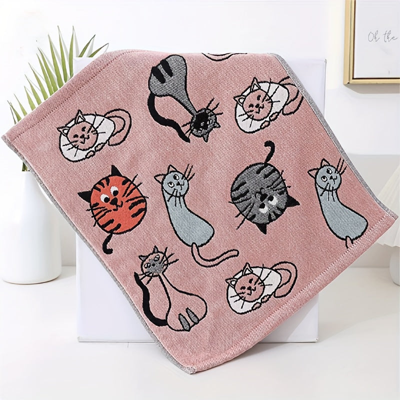 Soft cotton towel with cat pattern, sized 34.01 * 40.01 cm, ideal for bathrooms and kitchens.