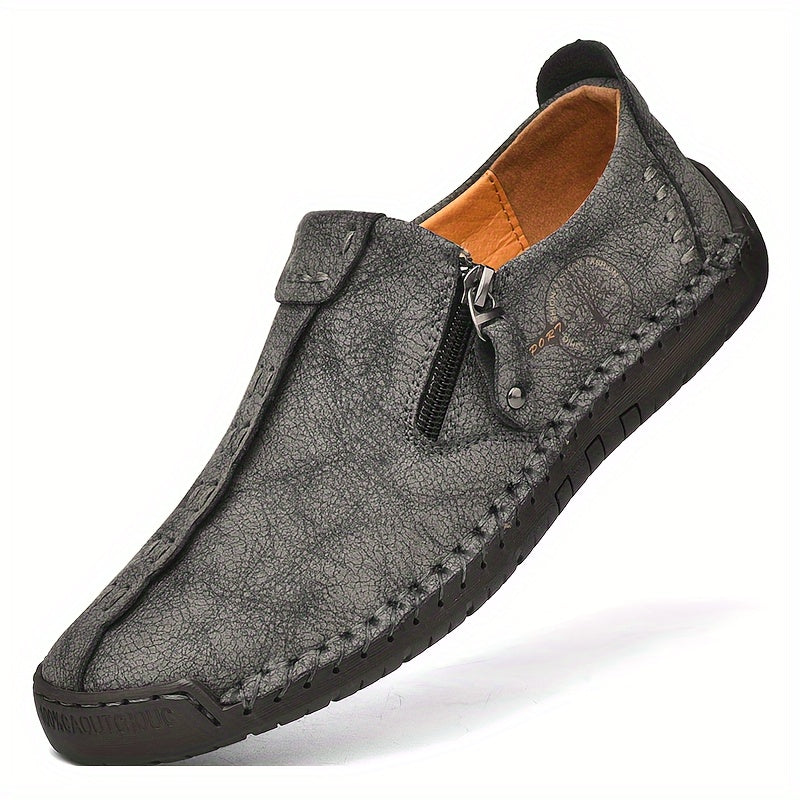 Comfy slip-on business shoes for plus size men with side zipper, non-slip rubber sole, and durability. Ideal for middle-aged men.