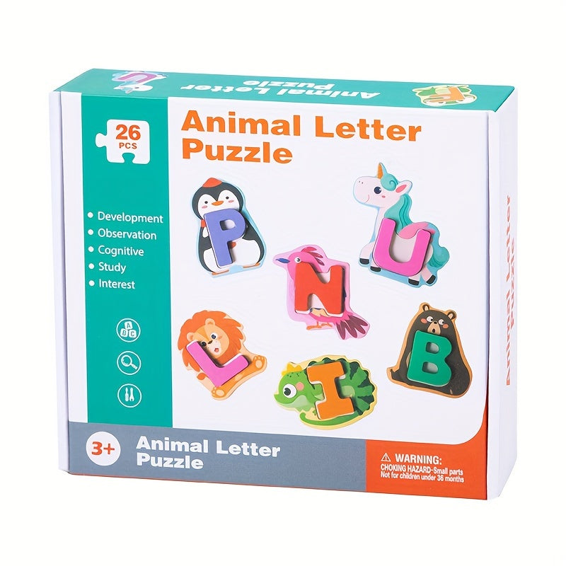 Wooden 26 letter puzzle set for early childhood cognitive recognition. Perfect gift for 4-6 year olds.