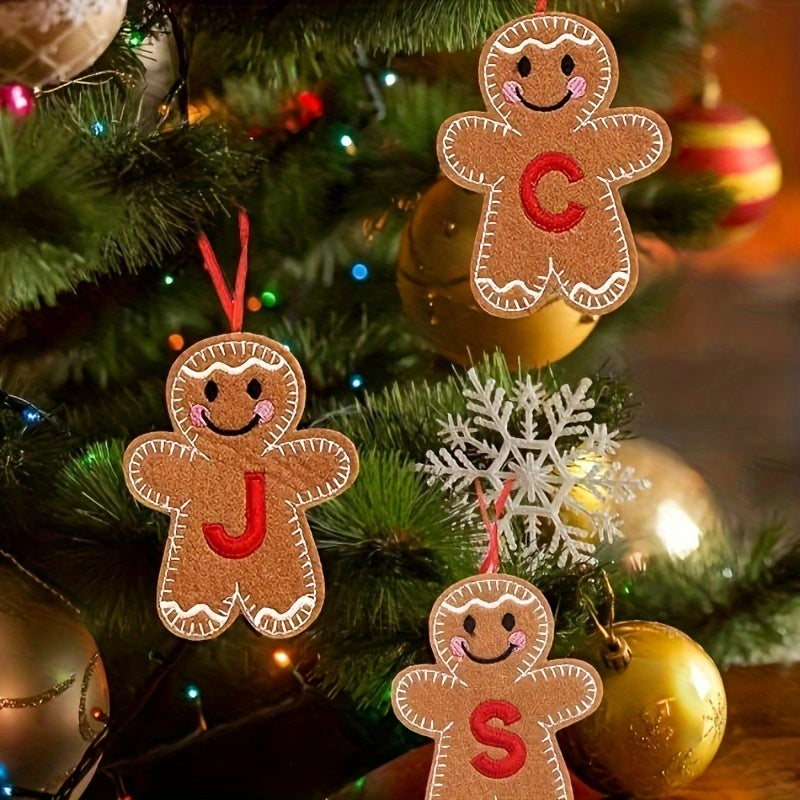 Embroidered gingerbread man ornament for Christmas decoration, made of fabric material. Classic style and no power required. Perfect for home and kitchen use.