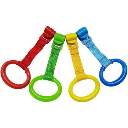 4 durable plastic hand pull rings for room decor, play fence, and game bed. Perfect for indoor parties and easy to install home accessories.