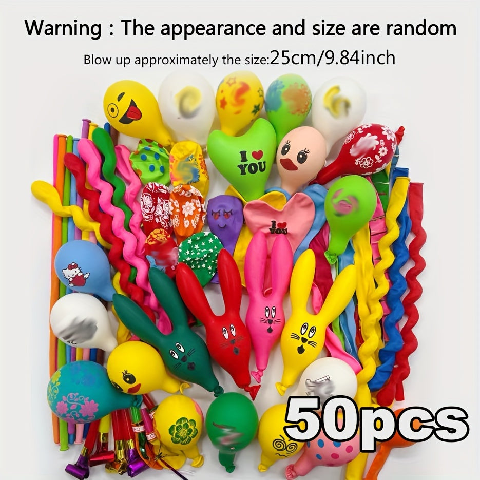 50-piece durable rubber balloon set perfect for parties and celebrations. Ideal for balloon decorations.