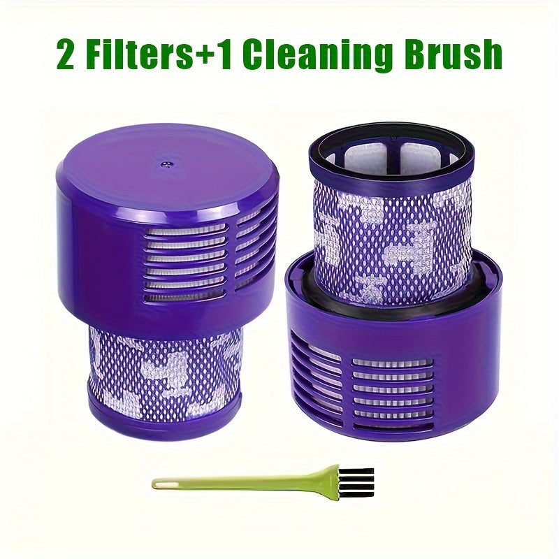 Two-pack of Washable & Reusable V10 Series HEPA Replacement Filters for Dyson, Compatible with Cyclone, Absolute, Animal, Total Clean Models - Comes with Cleaning Brush