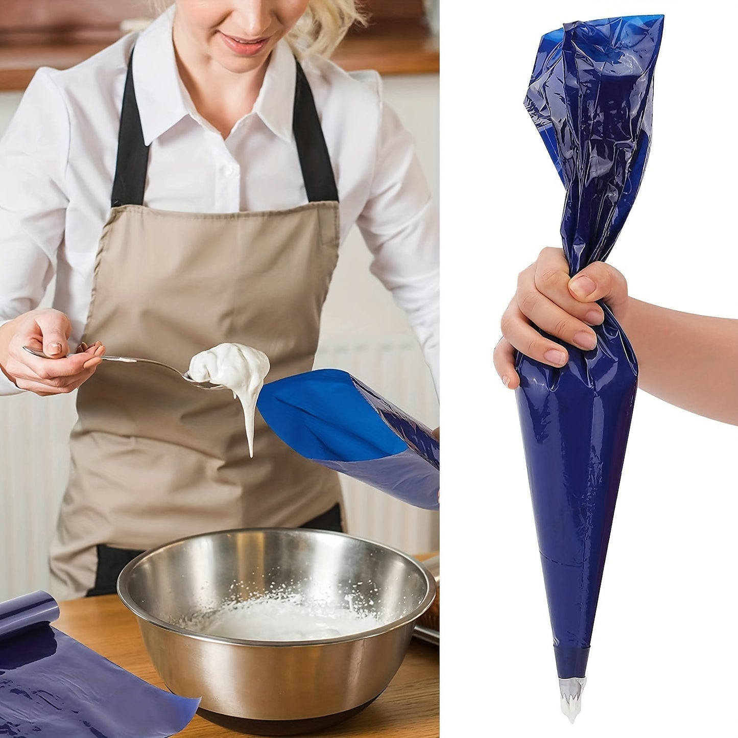 50 pieces of heavy duty piping bags (53.34cm) for icing and frosting, made of disposable thickened plastic. Perfect for DIY cookie making, cake decorating, and baking tools. These kitchen gadgets and accessories are essential items for any home kitchen.