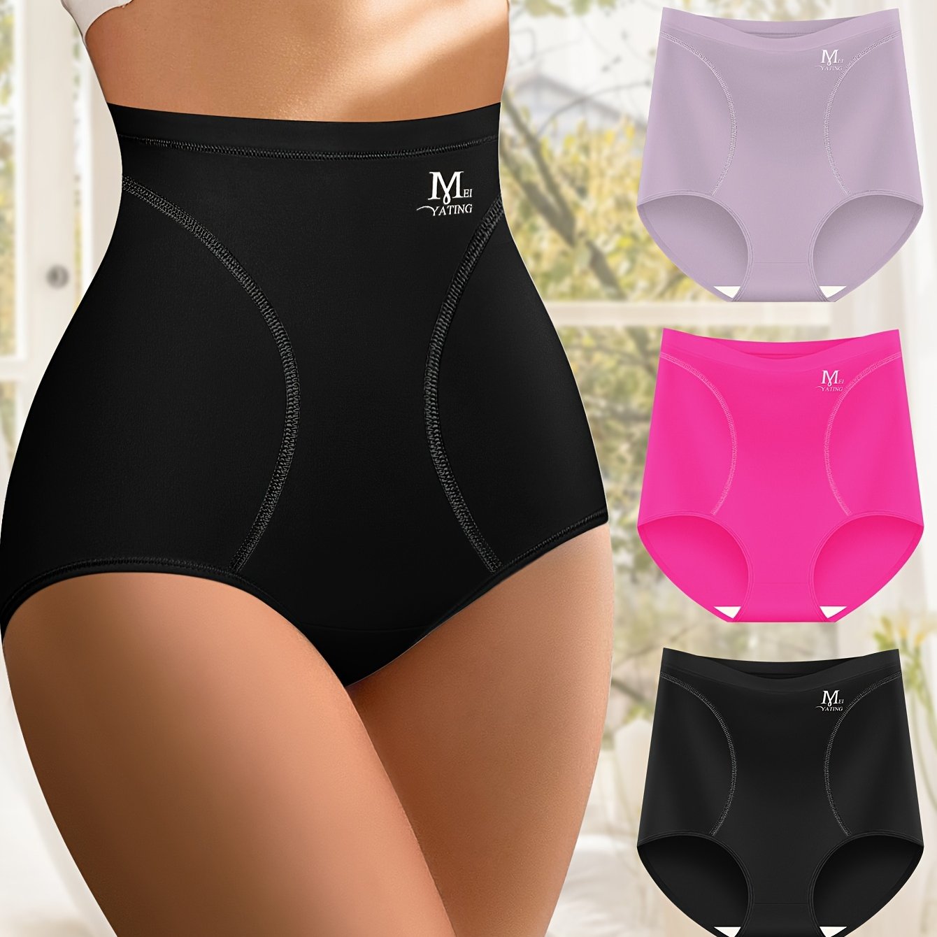 Seamless high waist label print panties for women, ideal for fall and winter.