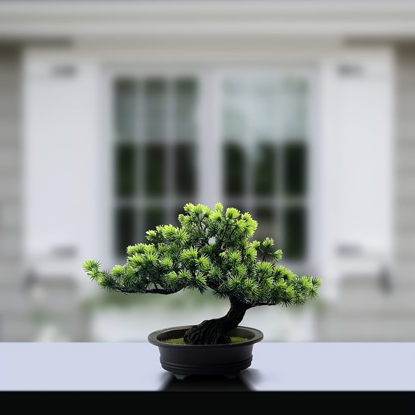 1 Artificial Pine Bonsai Tree in Black Pot - 24.13cm Tall, Low Maintenance Indoor Greenery for Home Decor