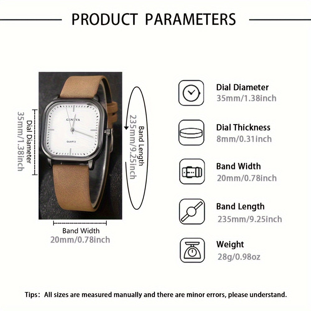 Набор из 4-х мужских стильных квадратных кварцевых часов с английским циферблатом - идеальный подарок для него, с корпусом из цинкового сплава и ремешком из искусственной кожи
