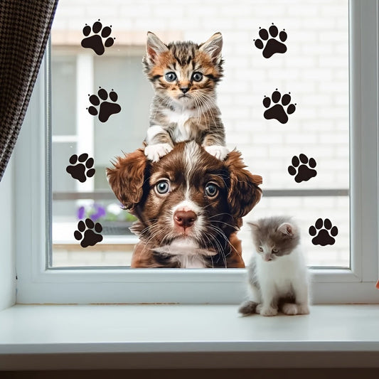 Cute Cat & Dog Window Clings - Animal Decals for Living Room or Kitchen Decor - Reusable Stickers