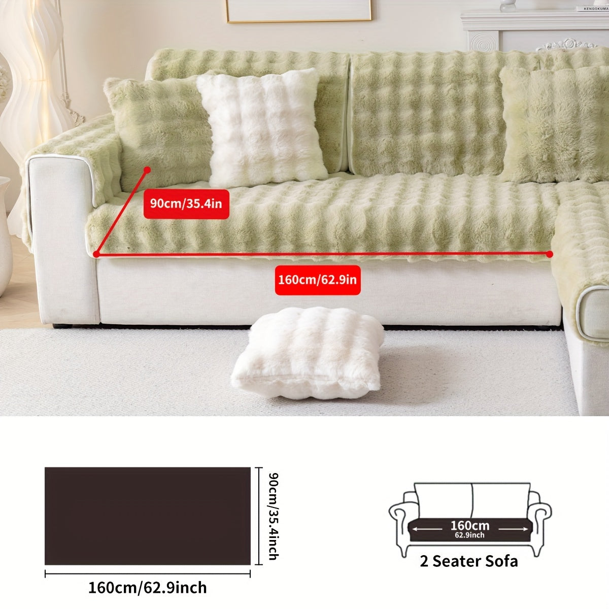 1pc Thick Plush Sofa Cover - Imitation Rabbit Material, Perfect for Winter, Protects Furniture in Bedroom, Office, Living Room.