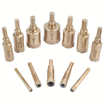 12pc Diamond Coated Drill Bit Set for Glass, Marble, Granite, Stone, Tile & Ceramic - Hand Tools