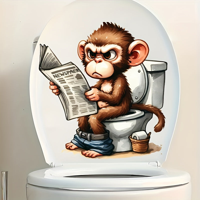 Whimsical monkey toilet decal with newspaper design for a touch of humor and decoration in your bathroom. Durable ceramic sticker with easy application. Ideal as a Christmas or Halloween gift.