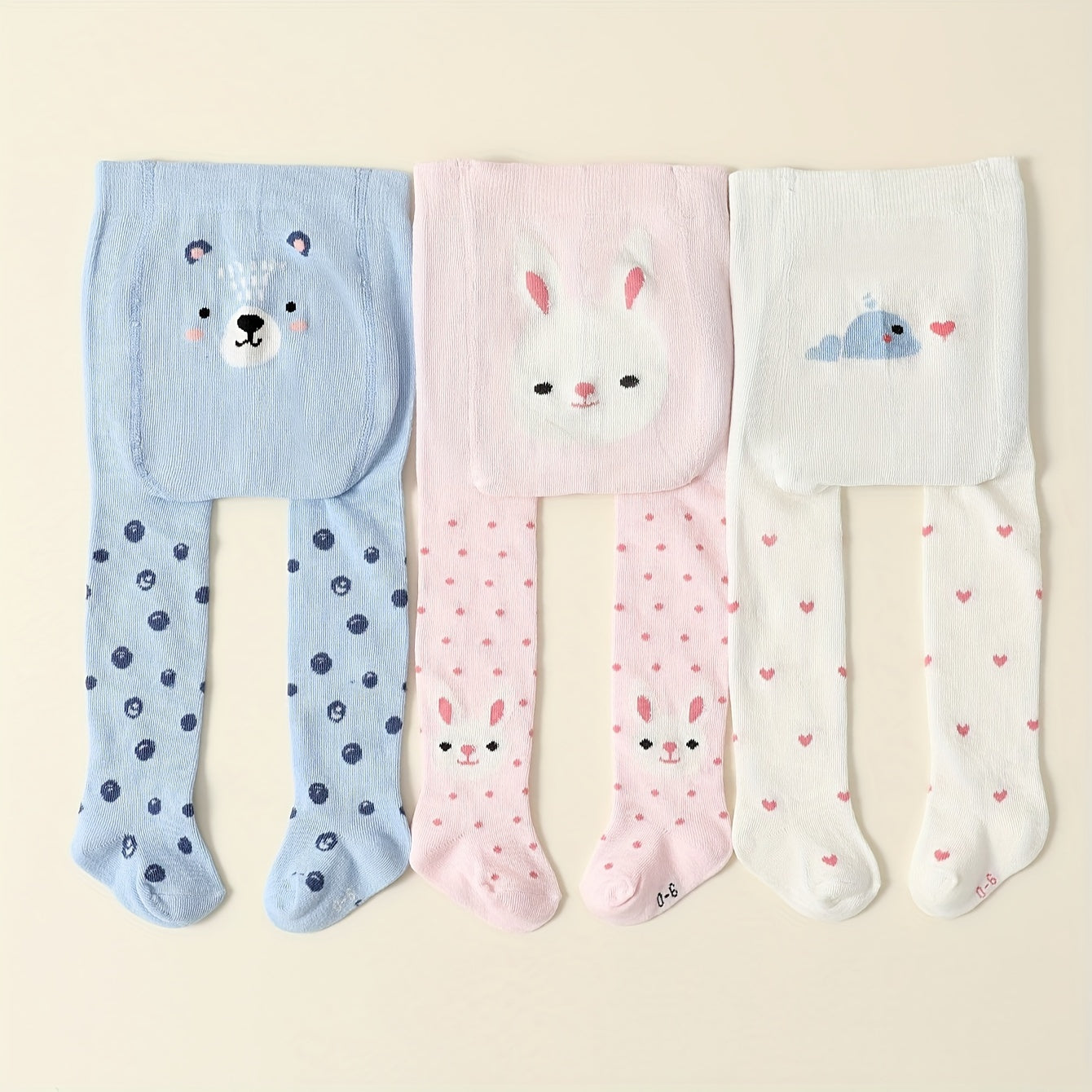 Toddler girls' 3-pack knitted tights with cute animal prints, made of a spring/fall cotton blend for soft warmth. Hand wash only. Made of polyester and spandex blend.