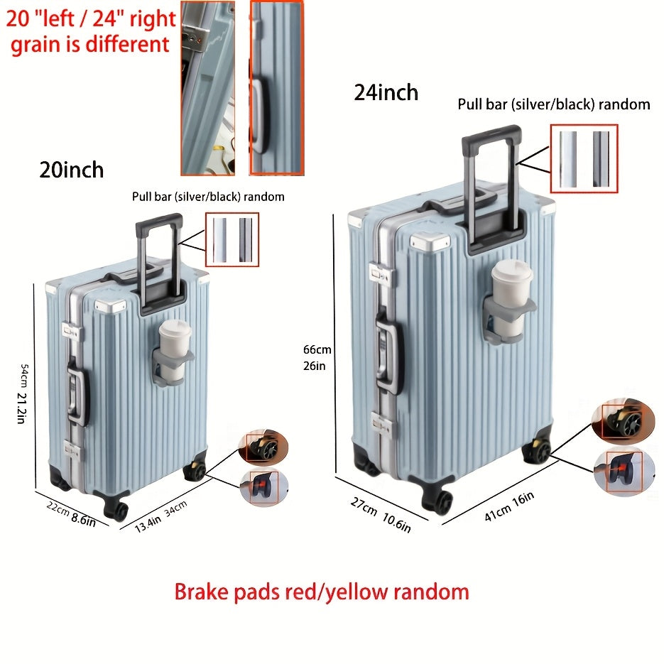 20/24-inch aluminum frame spinner luggage with cup holder and USB port, zipperless extra-large captain suitcase.