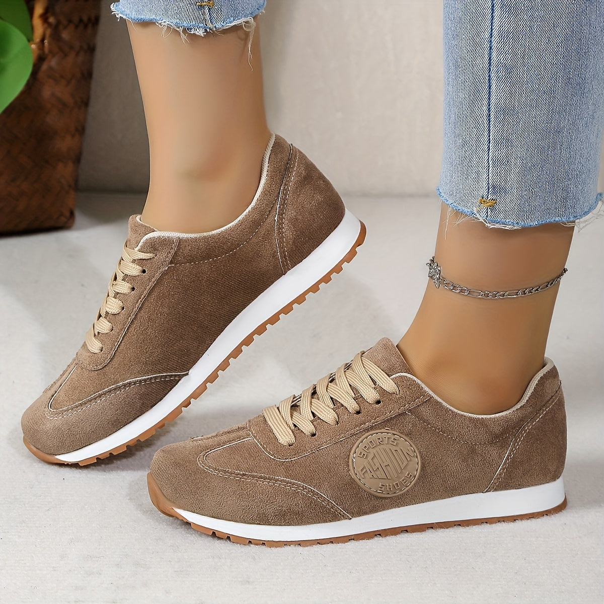 Classic women's fashion sneakers with flannel material, low top design, lace-up closure, rubber sole, plain toe, and all-season wearability.