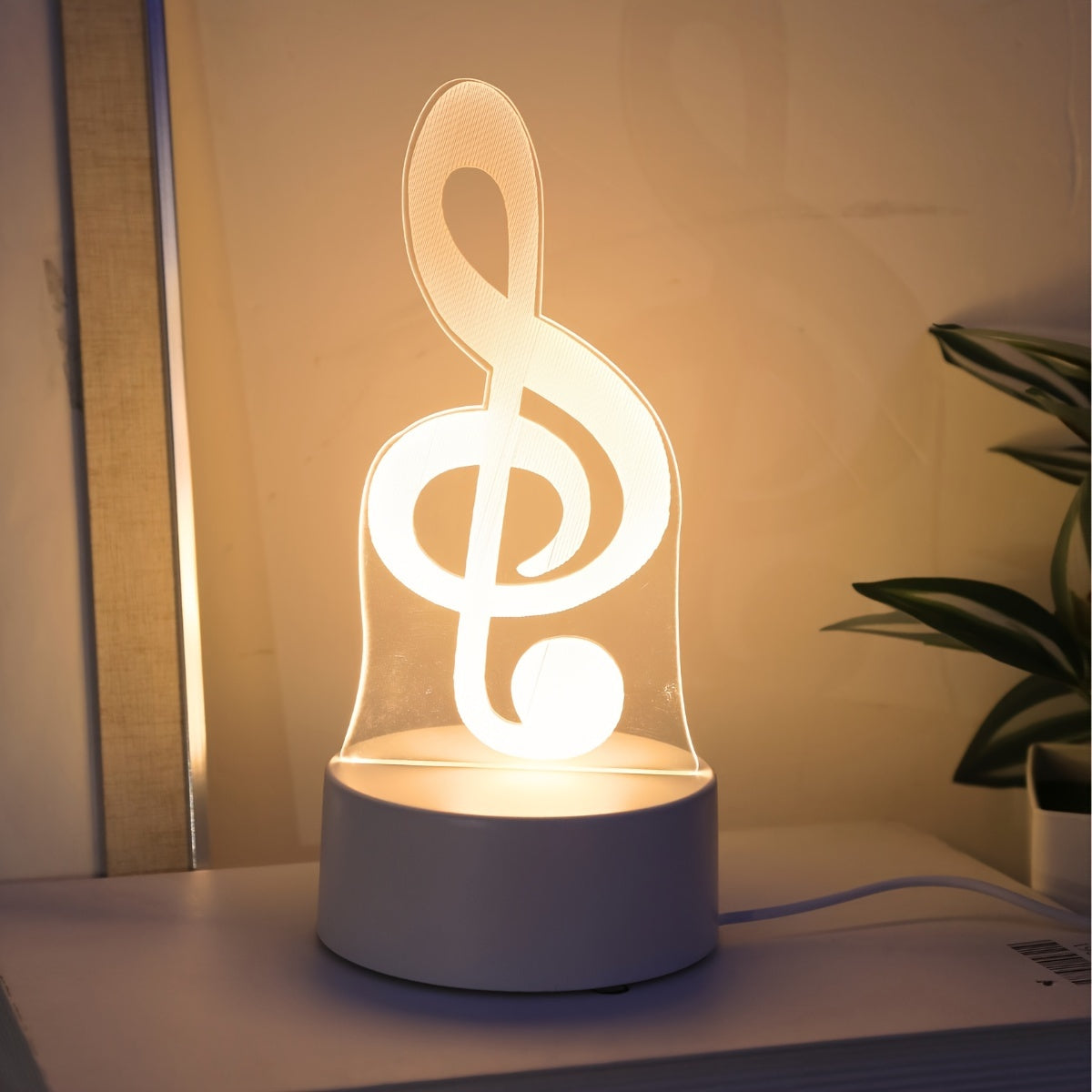 USB-powered 3D music note night light, perfect for bedroom decor. Ideal gift for boys and girls on birthdays or holidays.