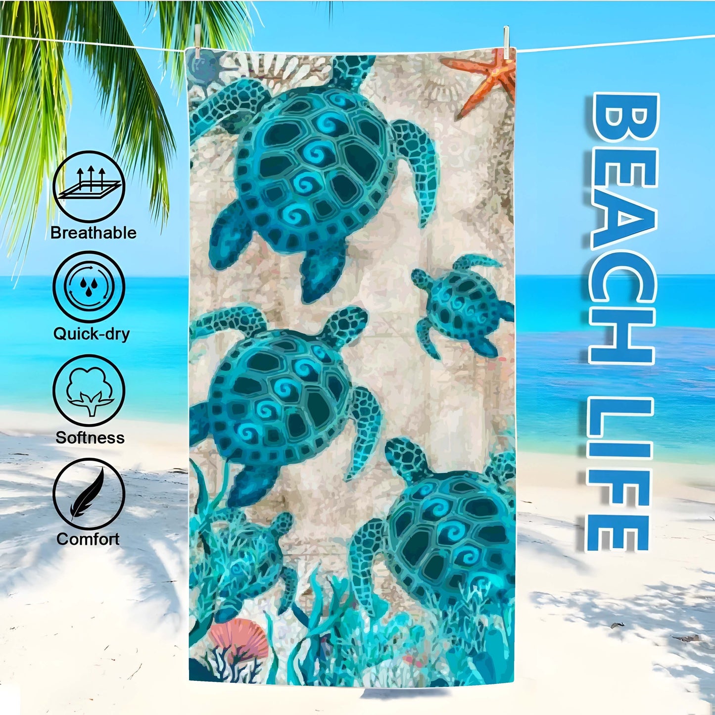 1 Turtle Beach Towel: Super absorbent, quick-drying, lightweight, and soft. Suitable for beach, swimming, outdoor camping, and travel. Ideal beach essential.