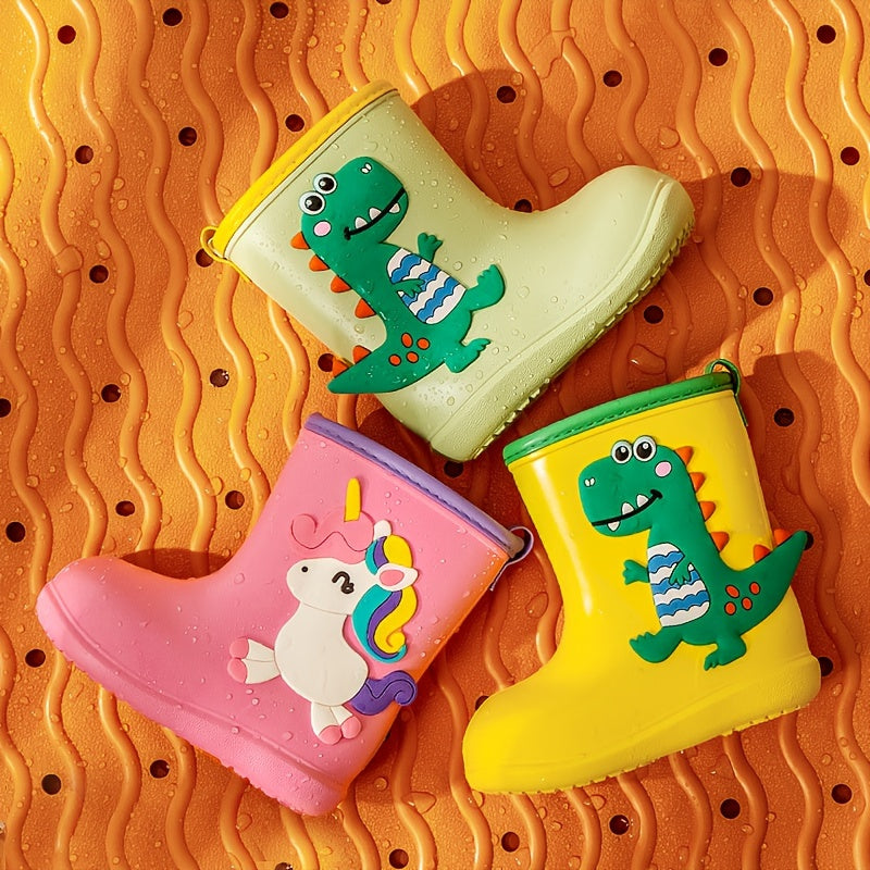 Fun Kids Rain Boots - Slip-Resistant Ankle Shoes with Dinosaur & Unicorn Designs, Perfect Year-Round