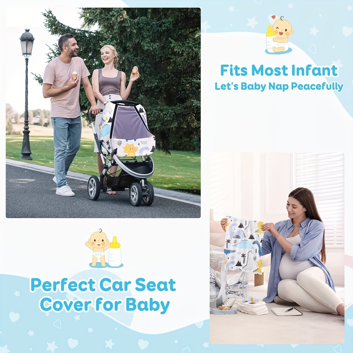 Car Seat Covers with Breathable Peep Window, Stretchy Nursing Covers for All Seasons, Perfect Shower Gifts, Breastfeeding Covers, Universally Fit