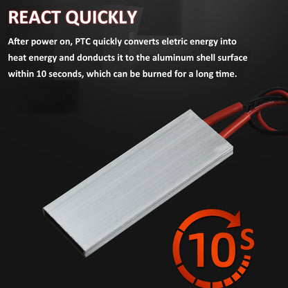 The PTCYIDU PTC Heating Element Plate is designed for 110V AC/DC usage. It features insulated constant temperature ceramic and a thermostatic heater with an aluminum shell. This miniature heating tool is perfect for 3D printers and measures 8.0x2.84cm.