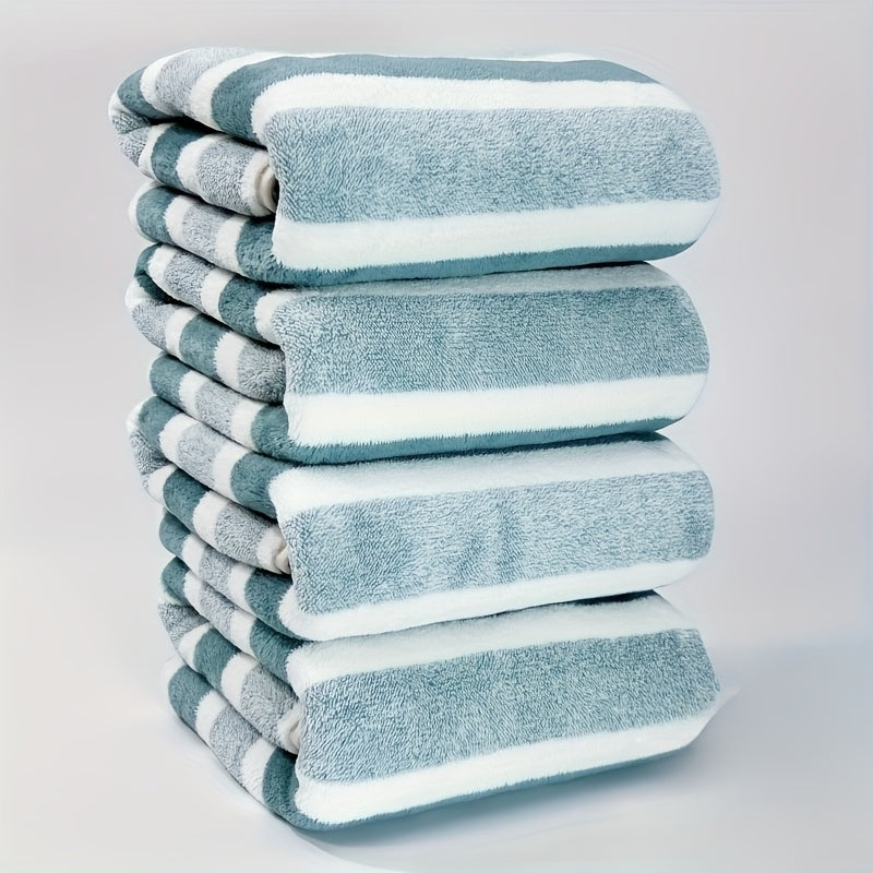 4-piece Striped Towel Set, Quick-Dry and Ultra-Soft, Skin-Friendly for Bathroom Essentials