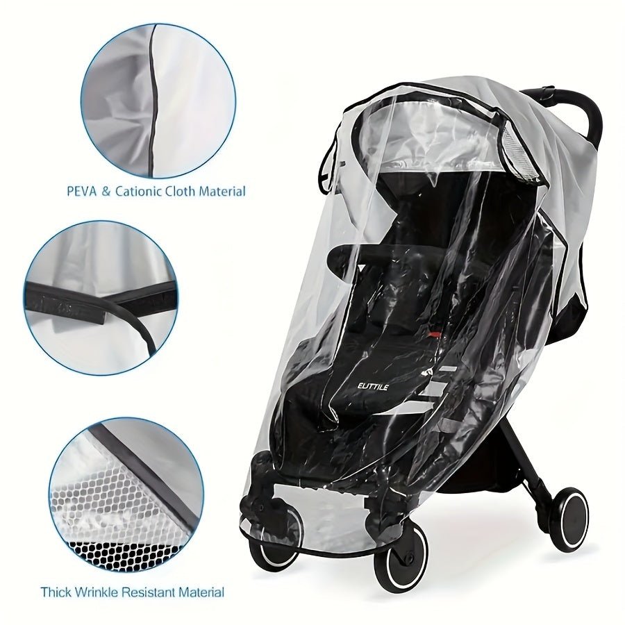 Durable Universal Clear Plastic Stroller Rain Cover for Babies 0-3 Years Old - Dustproof, Snowproof, and Includes Ventilation Mesh Window for Unobstructed View - Essential Stroller Accessory