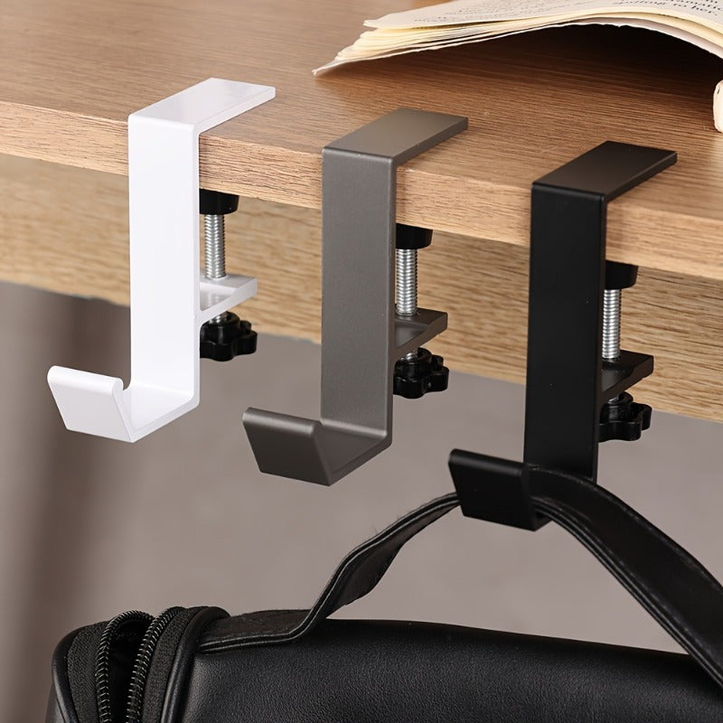 The Under-Desk Hook is Adjustable and Versatile with High Load Capacity, Made of Durable Aluminum, Perfect for Storing Kitchen and Office Essentials such as Backpacks - Comes in Black, Gray, and White Options