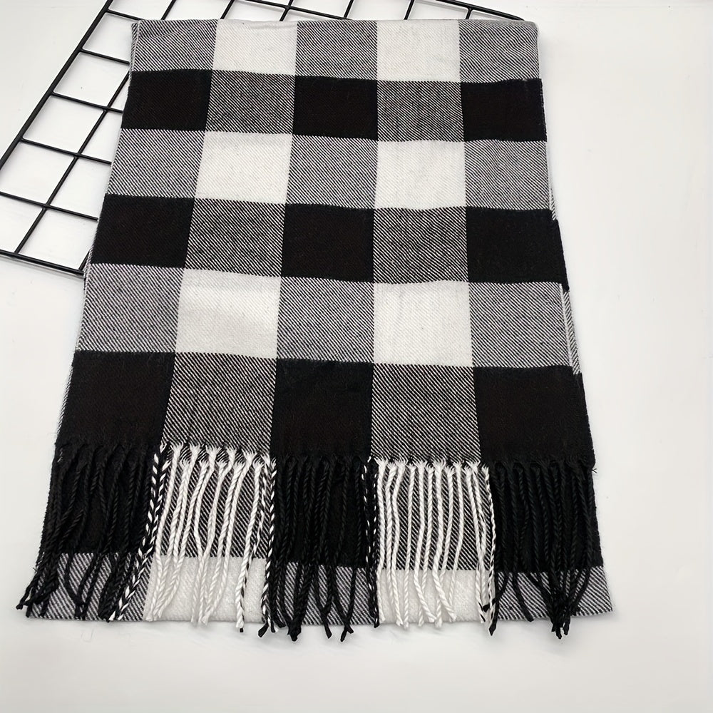 Stylish Vintage Plaid Shawl Wrap Neck Accessory, Luxurious Faux Cashmere Scarf for Men and Women, 1pc