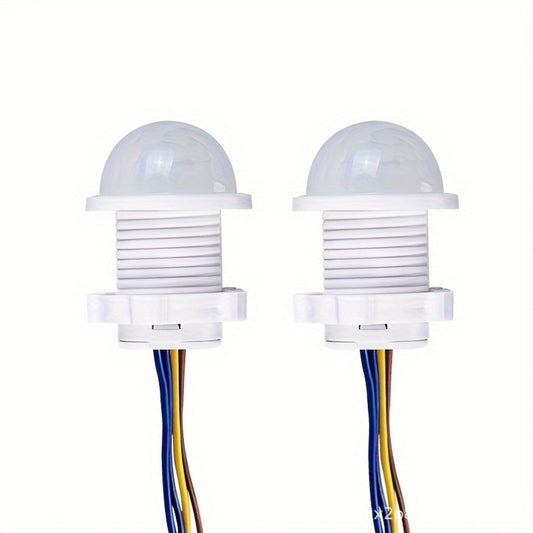 White PIR motion sensor switch for indoor/outdoor use, 85-265V, hardwired, industrial-grade.