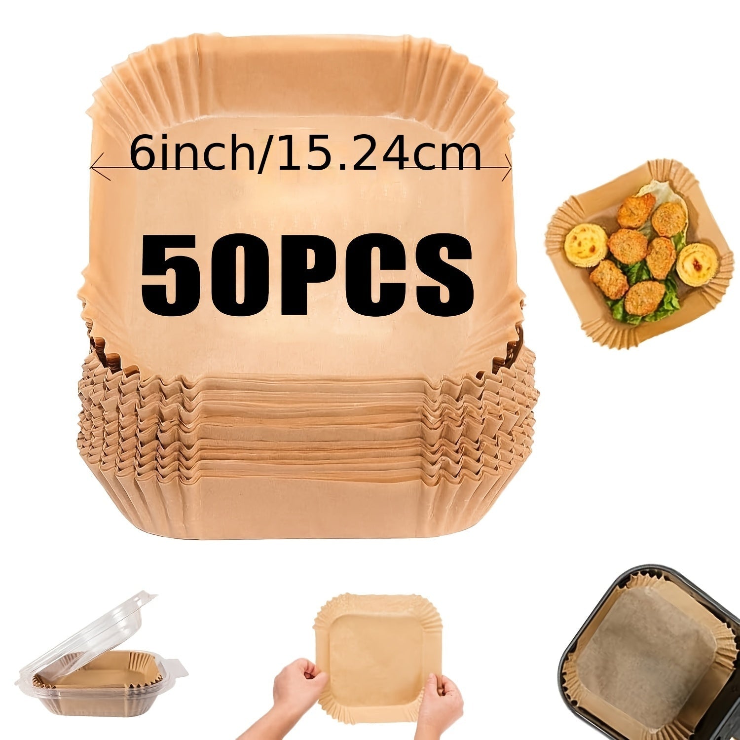 Set of 100 Non-Stick Disposable Air Fryer Liners - Rectangular Paper Basket Liners & Baking Trays, Kitchen Accessories that are Chemical-Free and Ideal for Air Fryer Use