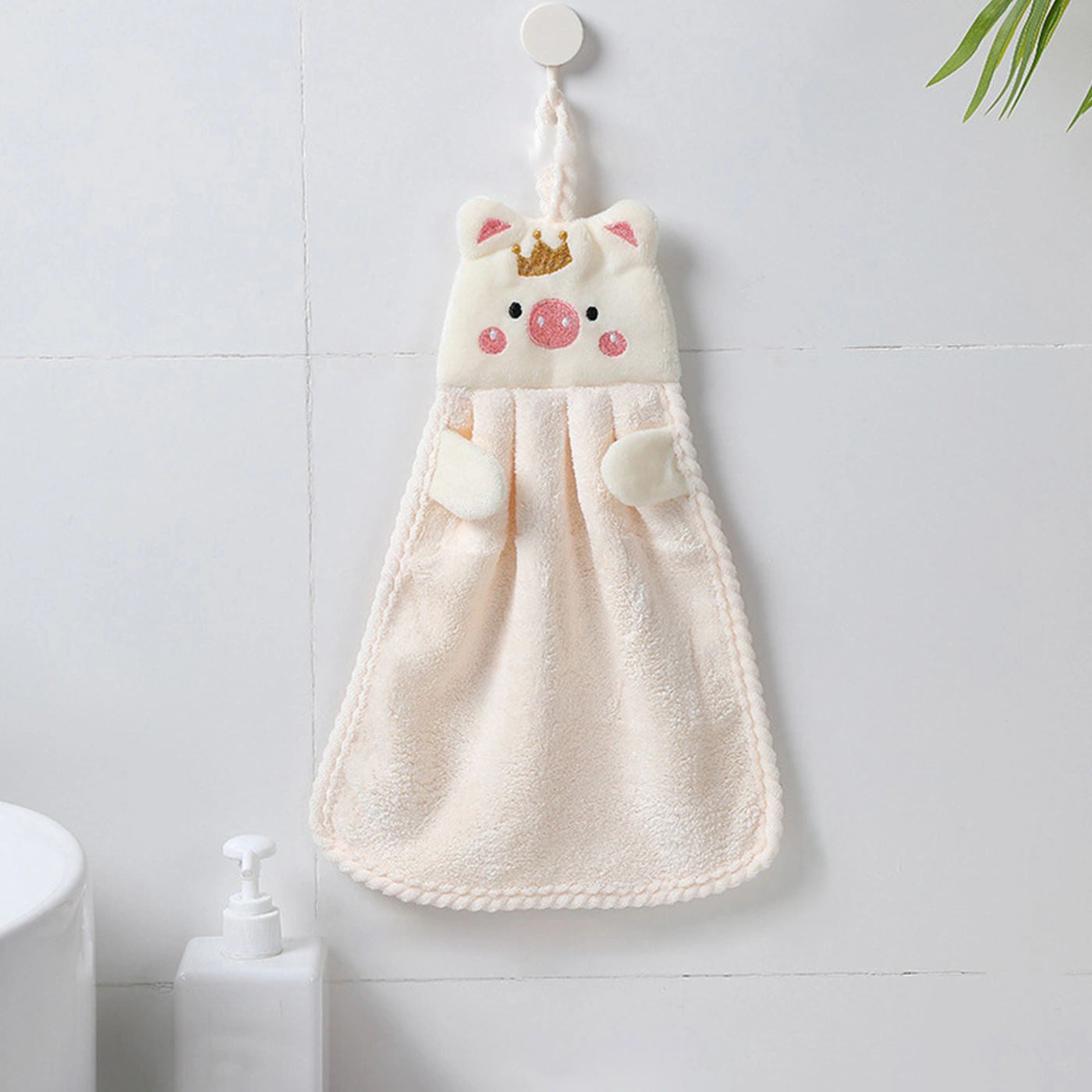 Cute pig hand towel for household use, absorbent and versatile.