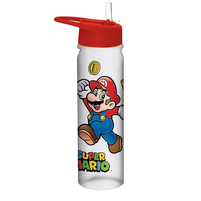 Super Mario water bottle with straw, leak-proof and lightweight, ideal for sports, travel, and gifts.