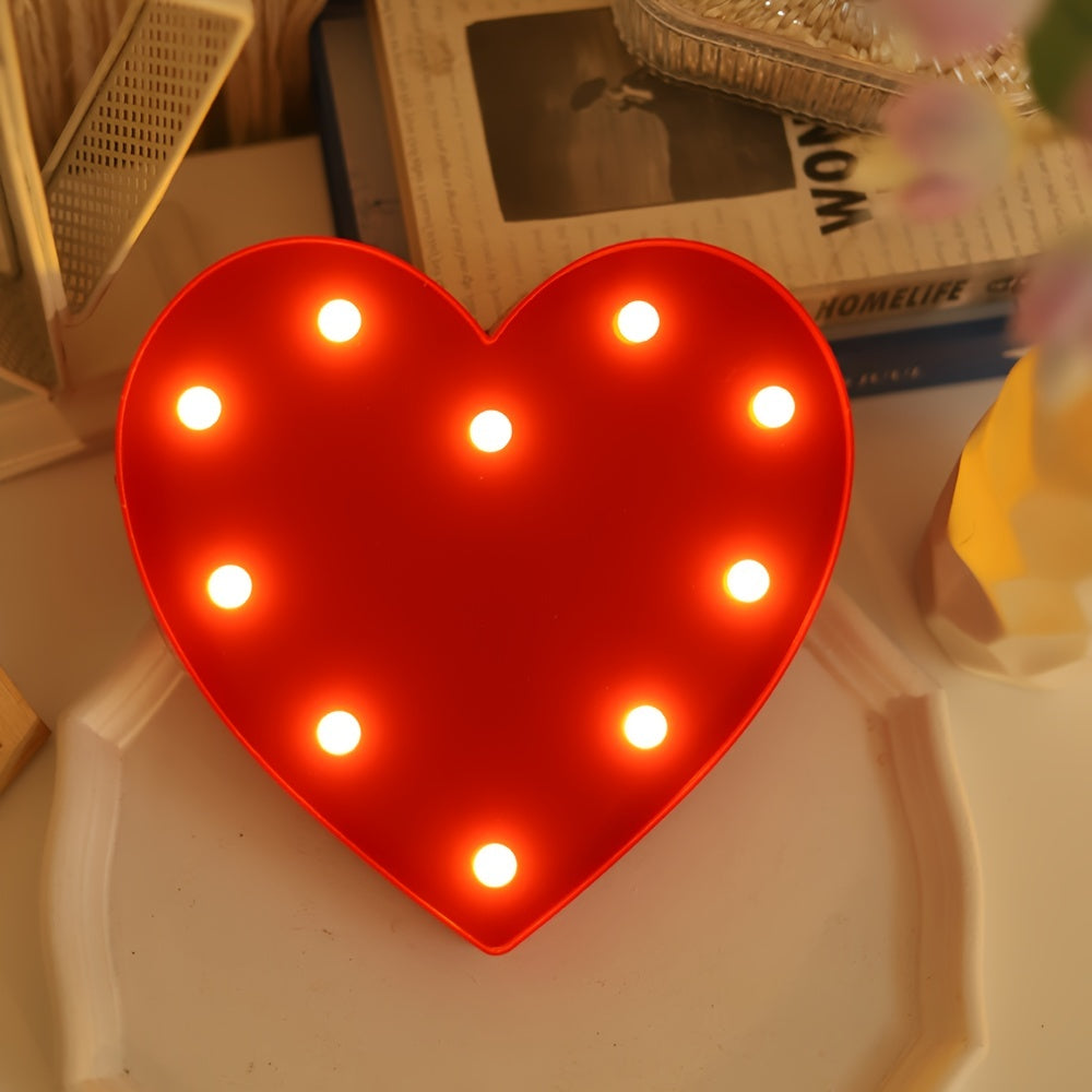 Charming red heart-shaped LED night light for bedroom ambiance, proposals, and gifts. Battery-powered with on/off switch. Perfect for Valentine's and Mother's Day.