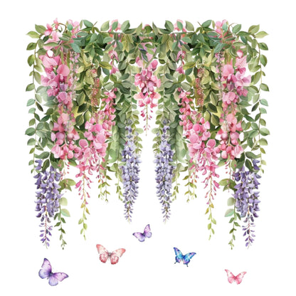 Decorate your space with a set of 1 piece creative vine and butterfly window clings in pink and purple. These floral decals are perfect for glass surfaces and require no glue. They are ideal for adding a touch of charm to your balcony, living room