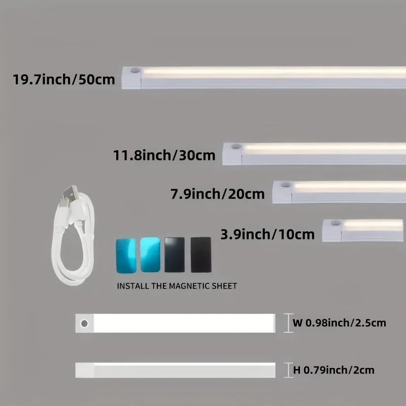 USB rechargeable, wireless LED cabinet lights with magnetic mounting. Ideal for corridors, stairs, bedside tables, wardrobes, and kitchens.