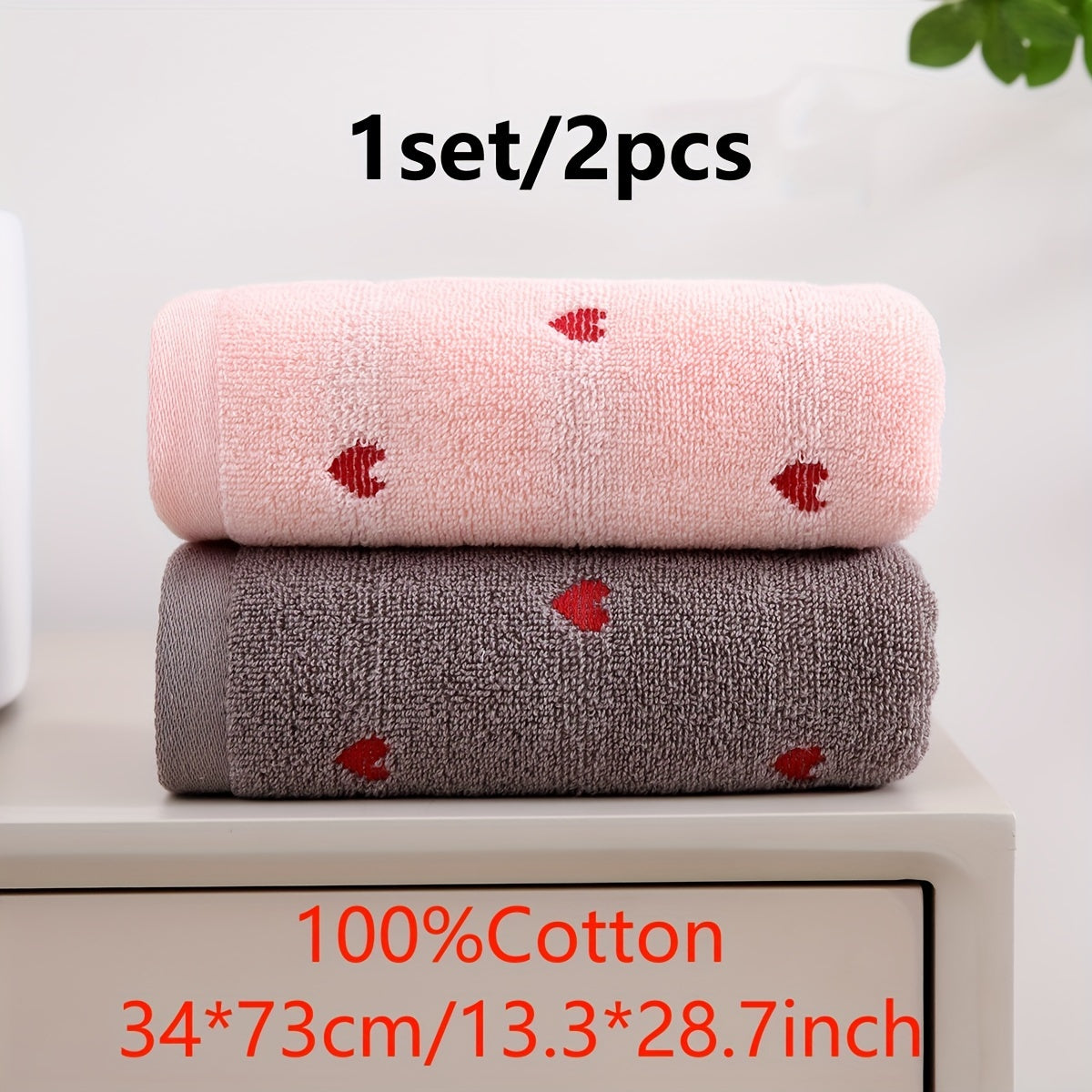 2pcs Heart Embroidered Hand Towels: Absorbent, Comfortable, Soft, Skin-Friendly. Perfect for Bathroom and Home Use.