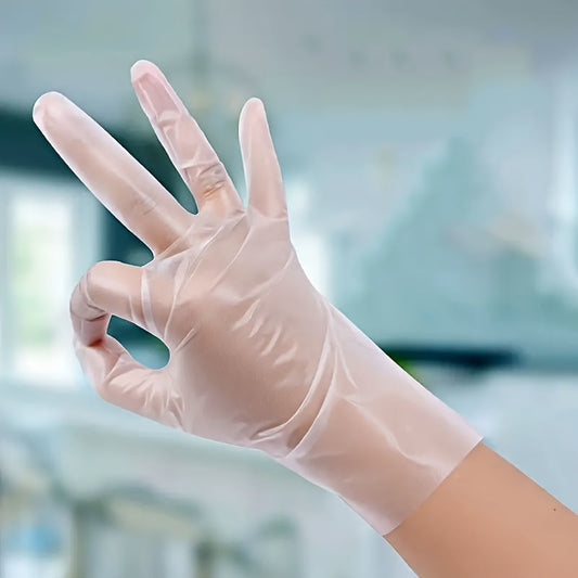 Pack of 100 Extra Thick Transparent TPE Gloves - Waterproof, Lead-Free for Kitchen, Beauty, Pet Care, and Home Cleaning. Ideal for Disposable Use in Laboratories.