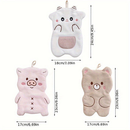 1/3pcs Coral Velvet Hand Towel featuring Cute Animal Shape, Hanging Style for Convenient Use, Strong Absorbency, Quick Drying, Suitable for Kitchen and Bathroom.