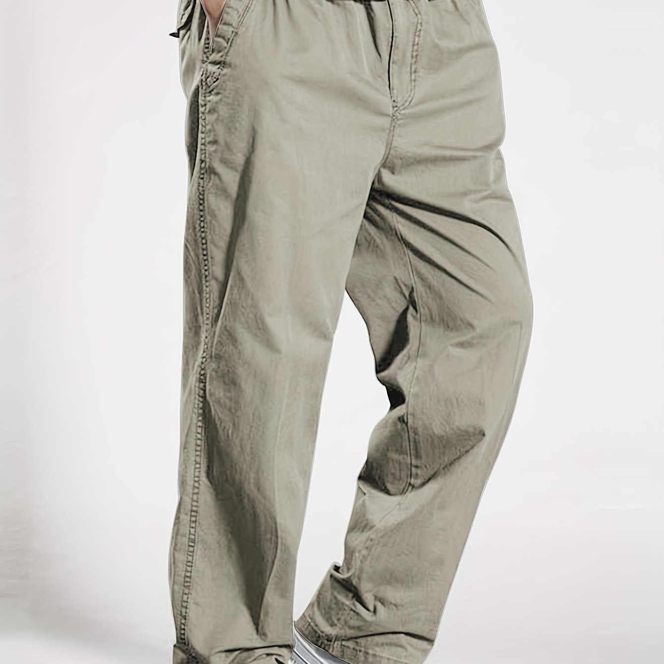 Classic Men's cargo pants with elastic drawstring waist in solid color for Spring/Fall comfort.