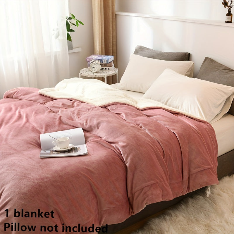 Versatile Double-Layer Soft Fleece Blanket - Ideal for All Seasons, Easy to Clean, Cozy Throw for Snuggling on the Sofa or Watching TV - Crafted from High-Quality Polyester Knit Fabric, Simple Elegance in Pink